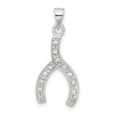 Sterling Silver Rhodium-plated Polished CZ Wishbone Pendant
