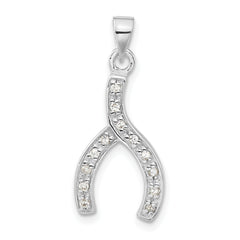 Sterling Silver Rhodium-plated Polished CZ Wishbone Pendant