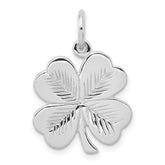 Sterling Silver Rhodium-plated Polished/Textured 4 Leaf Clover Pendant