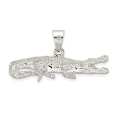 Sterling Silver 925 Crocodile Pendant with Polished Textured Finish