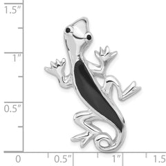Sterling Silver 925 Gecko Pendant with Black Enamel Unisex Polished Finish