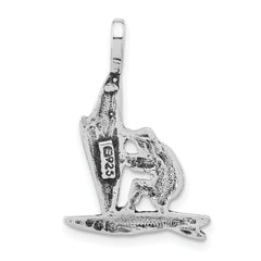 Unisex Sterling Silver 925 Windsurfing Pendant Polished Antiqued Finish