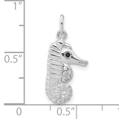 Sophia Jewelers Sterling Silver Seahorse Pendant with Black Multicolor CZ
