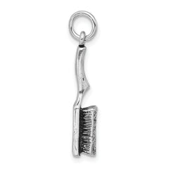 Sterling Silver 925 Polished Antiqued 3D Hair Brush Pendant for Women