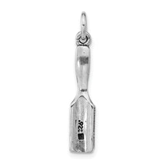 Sterling Silver 925 Polished Antiqued 3D Hair Brush Pendant for Women