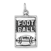 Sterling Silver Polished & Antiqued Football Rectangle Pendant