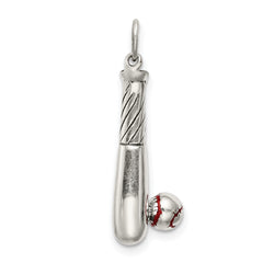 Sophia Jewelers Men's Sterling Silver Enamel Bat and Ball Charm