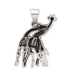Sterling Silver 925 Antiqued Giraffes Pendant Elegant Vintage Style
