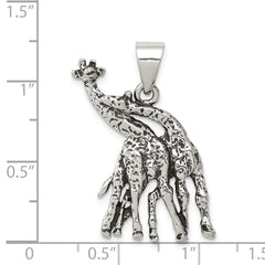Sterling Silver 925 Antiqued Giraffes Pendant Elegant Vintage Style