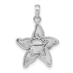 Sterling Silver 925 Flower Pendant Reversible Unisex Beaded Finish