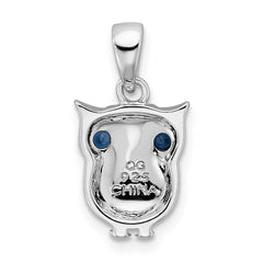 Sterling Silver 925 Owl Pendant with Blue Sapphire Rhodium Plated