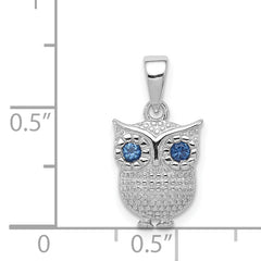 Sterling Silver 925 Owl Pendant with Blue Sapphire Rhodium Plated