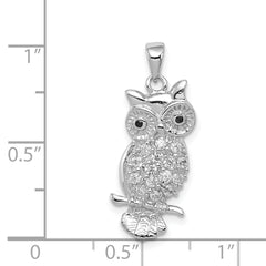 Sophia Jewelers Sterling Silver CZ Owl Pendant with Rhodium Elegance