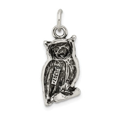 Sterling Silver 925 Textured Owl Pendant with Antiqued Finish