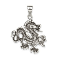 Sterling Silver 925 Antiqued Dragon Pendant Elegant Vintage Charm