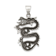 Sterling Silver 925 Men's Dragon Pendant with Antiqued Finish
