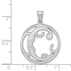 Sterling Silver 925 Initial C Pendant with Rhodium Polished Unisex Elegance