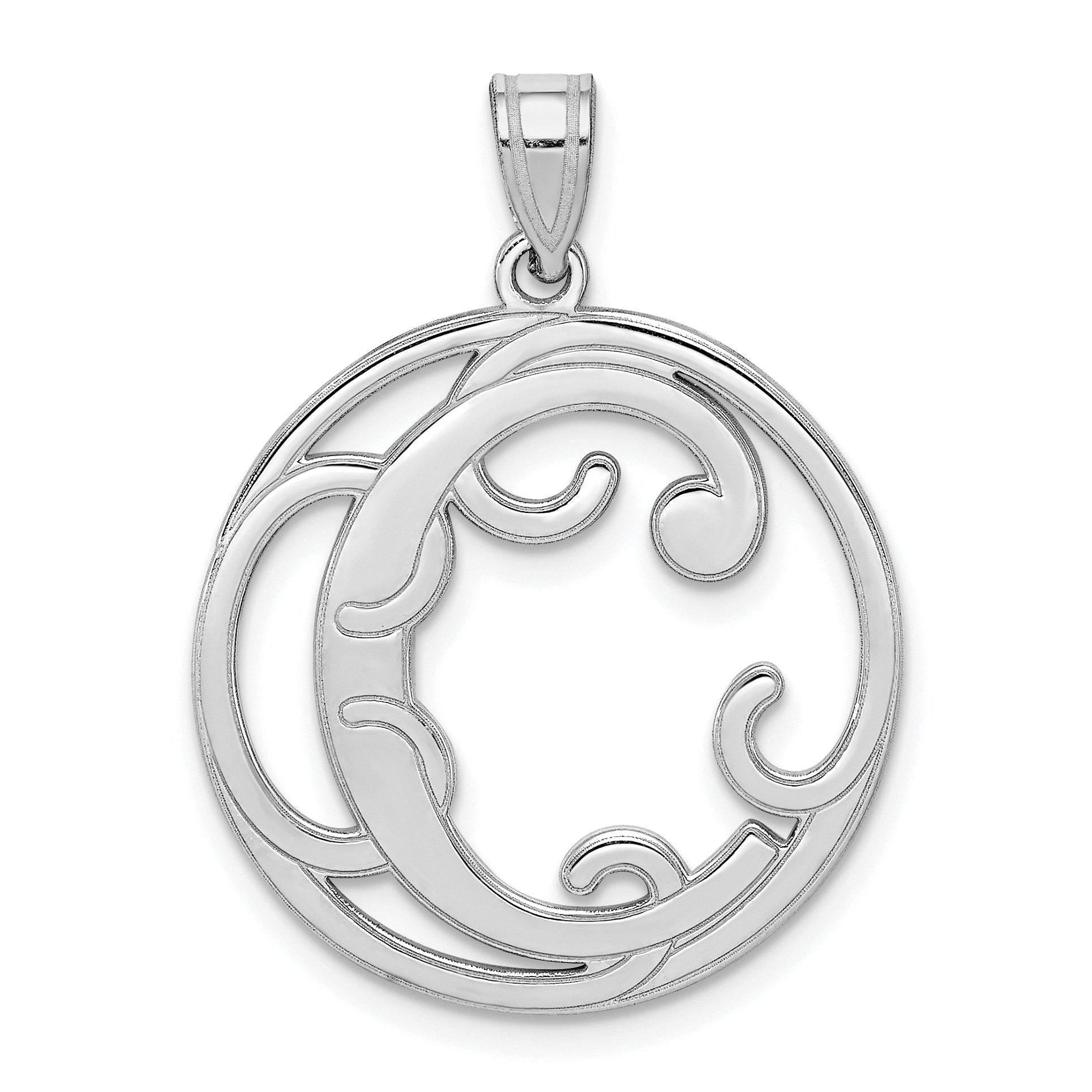 Sterling Silver Rhodium-plated Fancy Script Letter C Initial Pendant