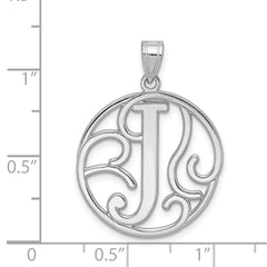 Sterling Silver 925 Unisex J Charm with Rhodium Polished Finish