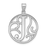 Sterling Silver Rhodium-plated Fancy Script Letter J Initial Pendant
