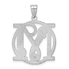Sterling Silver 925 Script Initial M Charm with Rhodium Polish Unisex