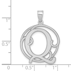 Unisex Rhodium-Plated Sterling Silver Initial Q Charm Pendant