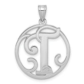 Sterling Silver Rhodium-plated Fancy Script Letter T Initial Pendant