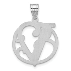Sterling Silver 925 Unisex Script Initial V Charm with Polished Finish
