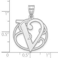 Sterling Silver 925 Unisex Script Initial V Charm with Polished Finish