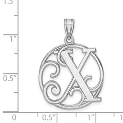Sterling Silver 925 Unisex Script Initial X Charm Rhodium-Plated Elegance