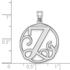 Sterling Silver 925 Unisex Script Initial Z Pendant Polished Finish