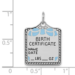 Sterling Silver 925 Polished Birth Certificate Charm with Satin Back