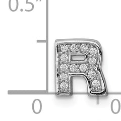 Sterling Silver CZ Letter R Charm with Rhodium Plating Elegance