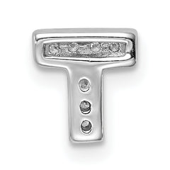 Sterling Silver 925 T Charm with Synthetic CZ and Rhodium Finish