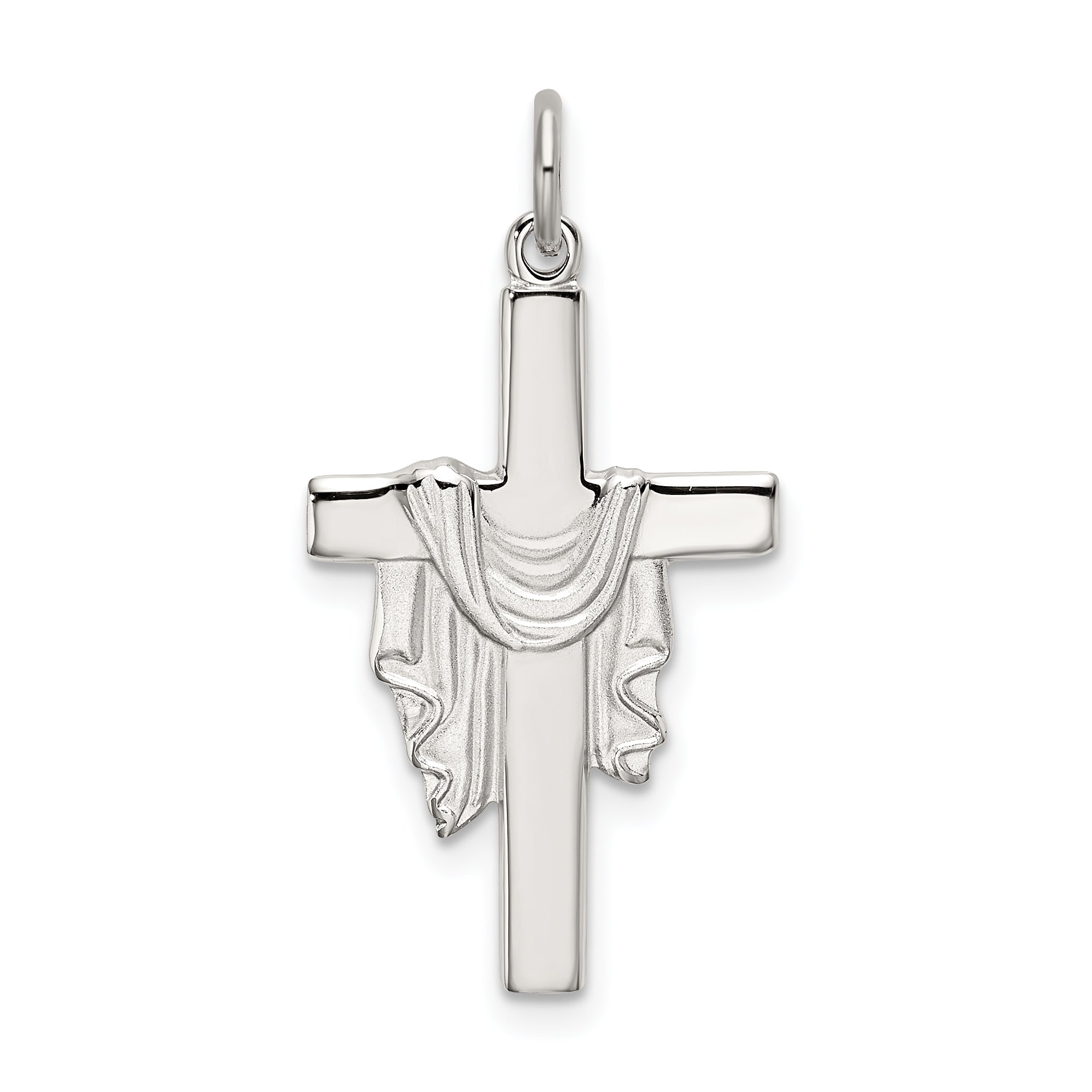 Sterling Silver Polished and Satin Draped Cross Pendant