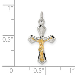 Sterling Silver 925 Crucifix Pendant with Two-Tone Polished Satin Finish