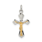 Sterling Silver & Gold-plated Polished Satin & D/C Crucifix Pendant
