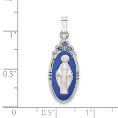 Sterling Silver Crystal Blue Miraculous Medal Pendant Platinum Plated Elegance