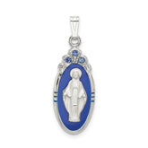 Sterling Silver Satin & D/C Epoxy & Crystal Miraculous Medal Pendant