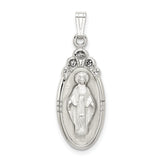 Sterling Silver White Epoxy & Crystal Miraculous Medal Pendant