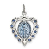 Sterling Silver Epoxy & Crystal Miraculous Medal Heart Pendant