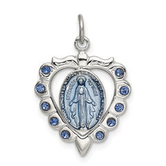 Sterling Silver Epoxy & Crystal Miraculous Medal Heart Pendant