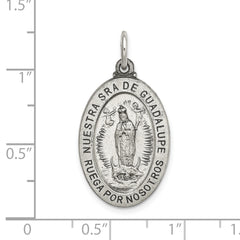 Sterling Silver 925 Antiqued Guadalupe Pendant with Satin Finish
