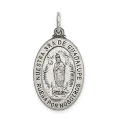 Sterling Silver Satin Antiqued Spanish Lady of Guadalupe Medal Pendant