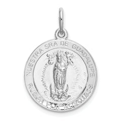 Sterling Silver Rhodium-plated Spanish Lady of Guadalupe Medal Pendant