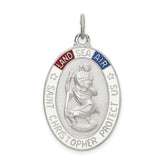 Sterling Silver Satin/Polished/D/C Enamel St Christopher Medal