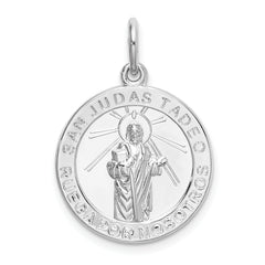 Sterling Silver Rhodium-plated Spanish St. Jude Thaddeus Medal Pendant