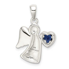 Sophia Jewelers Sterling Silver Angel Pendant with Blue CZ Heart