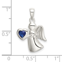 Sophia Jewelers Sterling Silver Angel Pendant with Blue CZ Heart