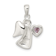 Sophia Jewelers 925 Sterling Silver Angel Pendant with Purple CZ Heart